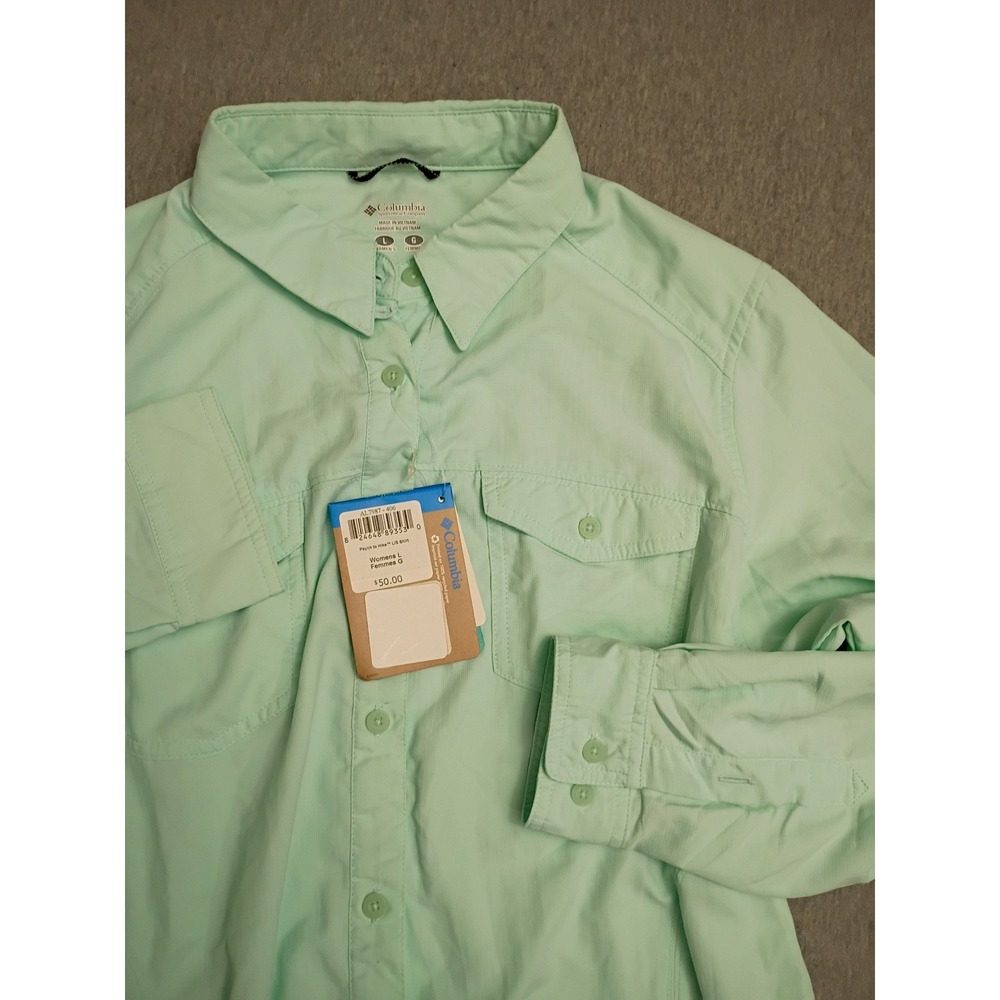 Columbia Womens Peak to Hike Long Sleeve Shirt Mint Green AL7987 Size L NEW